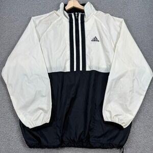 Vintage 90s Adidas Jacket Men's L Black White Quarter Zip Windbreaker Pullover
